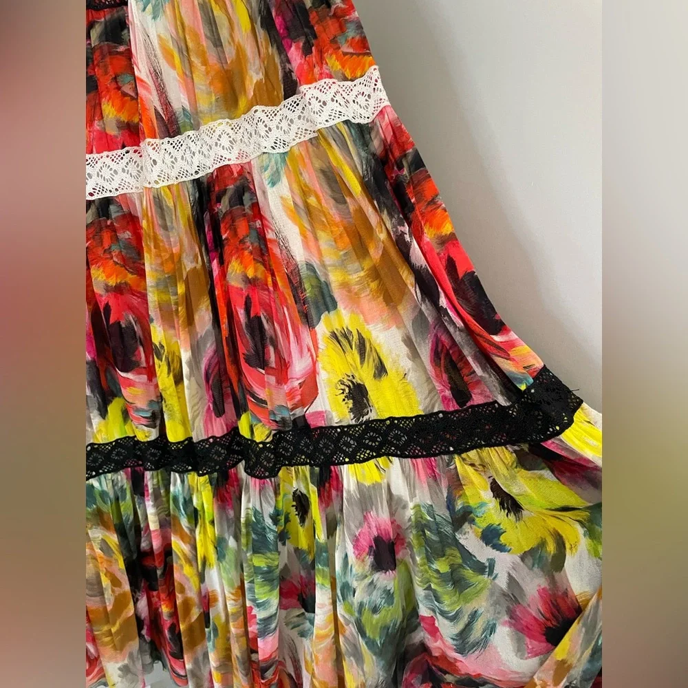 FUZZI X Jean Paul Gaultier YSK Vtintage Mesh Tiered Maxi Skirt Size XL Boho - Picture 8 of 9